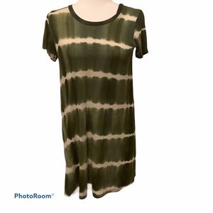 Lani Olive Green and Cream Tie-Dyed Swing Mini Dress Sz S